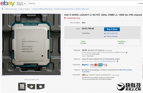 core i7-6900k 875美元,约合人民币5600元intel core i7-6950x–